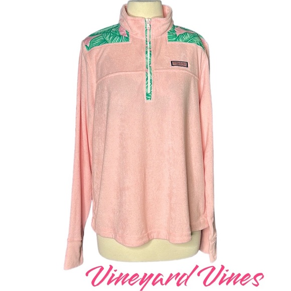 Vineyard Vines Banana Leaf Terry Relaxed Shep Shirt Pink Green Size Large - Picture 1 of 12